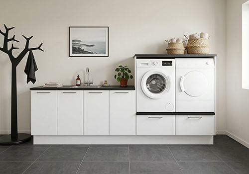 Vaskerom med hvit front - korpus med skuff, Servant, Gavl, Sokkelsett - Vaskerom 1
