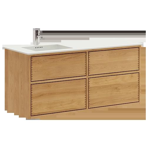 120 cm Lysoljert Just Wood Push baderomsmøbel med 4 skuffer og Solid Surface bordplate - Venstre