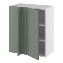 Hjørneindstiksoverskab, 296mm låge, blændplade 340mm, 2 hylder (min. 640mm fra væg). H:704 B:600 D:320